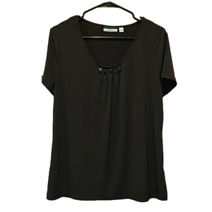 Croft & Barrow Black Short Sleeve Flowy Blouse with Gems Size Large